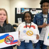 Young ESOL students from New City College Tower Hamlets campus in Arbour Square made posters and messages in support of the people of Ukraine.