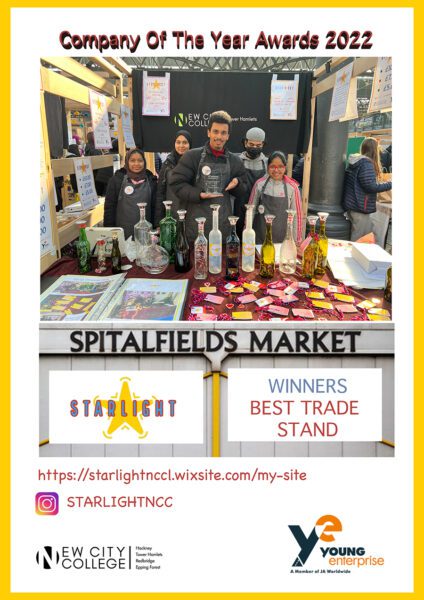Creative Arts students from New City College Tower Hamlets have won the Best Trade Stand award at Spitalfields Market in the Young Enterprise Company of the Year 2022 competition.